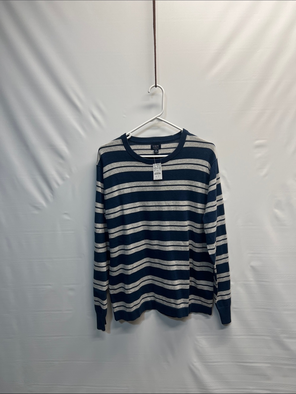 J.Crew Men’s Striped Cotton Crewneck Sweater Navy Gray M NWT